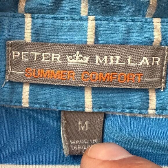 Peter Millar Deep Pacific Blue and White Striped Polo in Size Medium - Picture 2 of 7